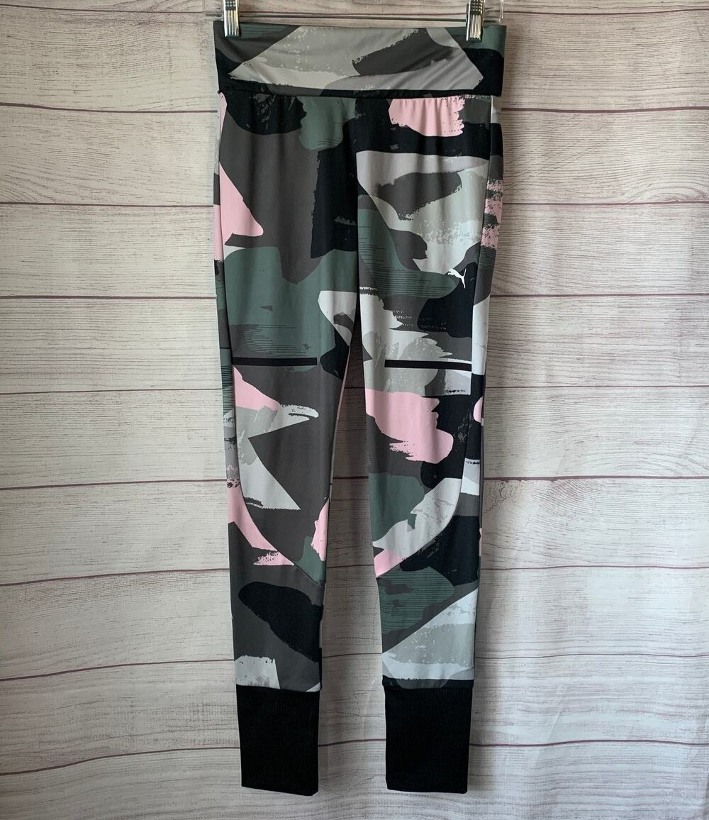 Puma Iron Gate Camo Chase Leggings Abstract Brushstroke Pink Grey Size Large
